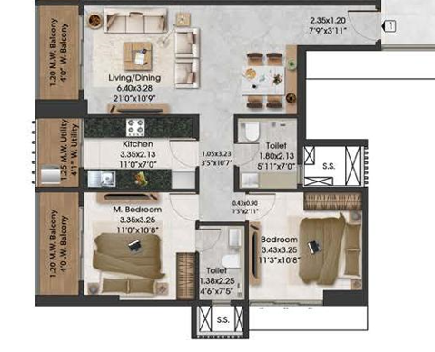 2 BHK Floor Plan